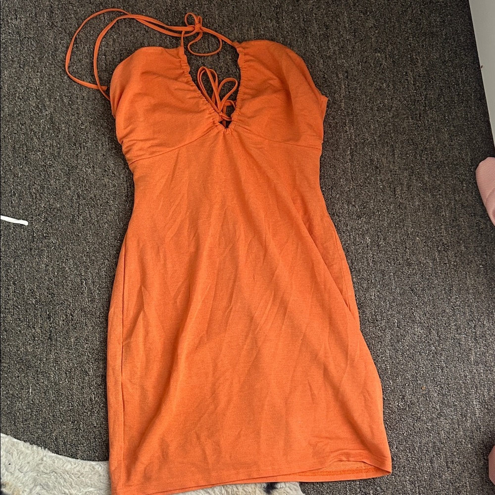 Cotton On Orange Halter Tie-Front Mini Dress